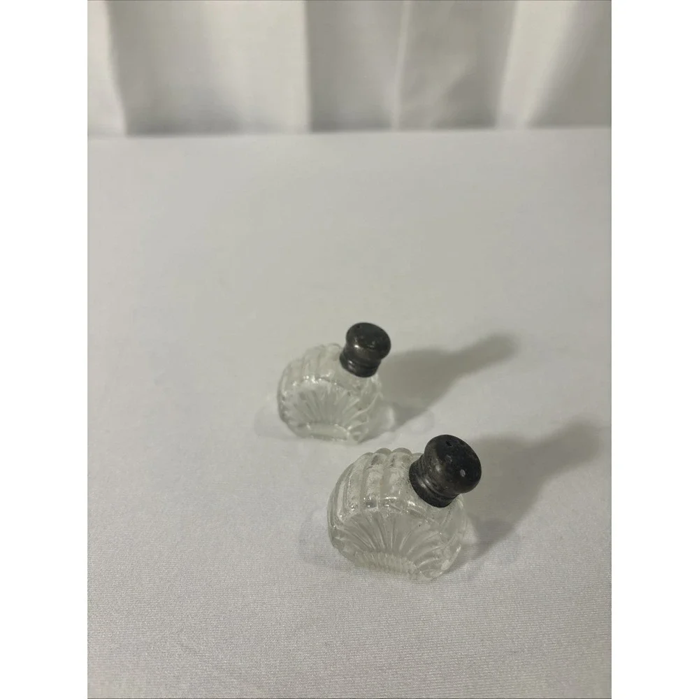 Vintage‎ Antique Glass/Crystal Salt & Pepper Shakers Sterling Silver Caps~Patina